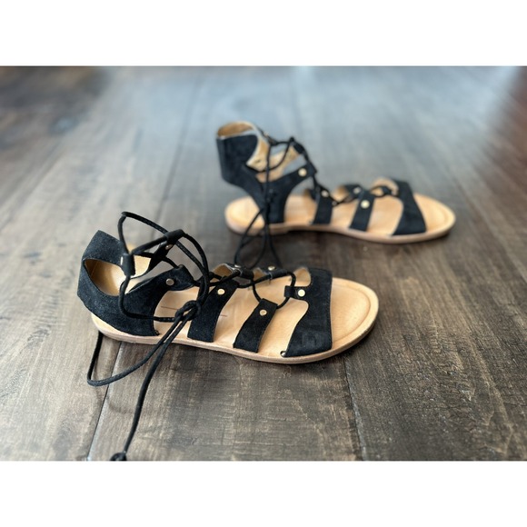 DOLCE VITA Black Suede Leather, "Jasmyn" Gladiator, Strappy Flat Sandals; SZ 7.5 - Picture 4 of 7